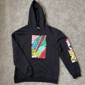 Marvel Comic’s  Collage Power Up Men’s XL Black Graphic Hoodie Sweatshirt